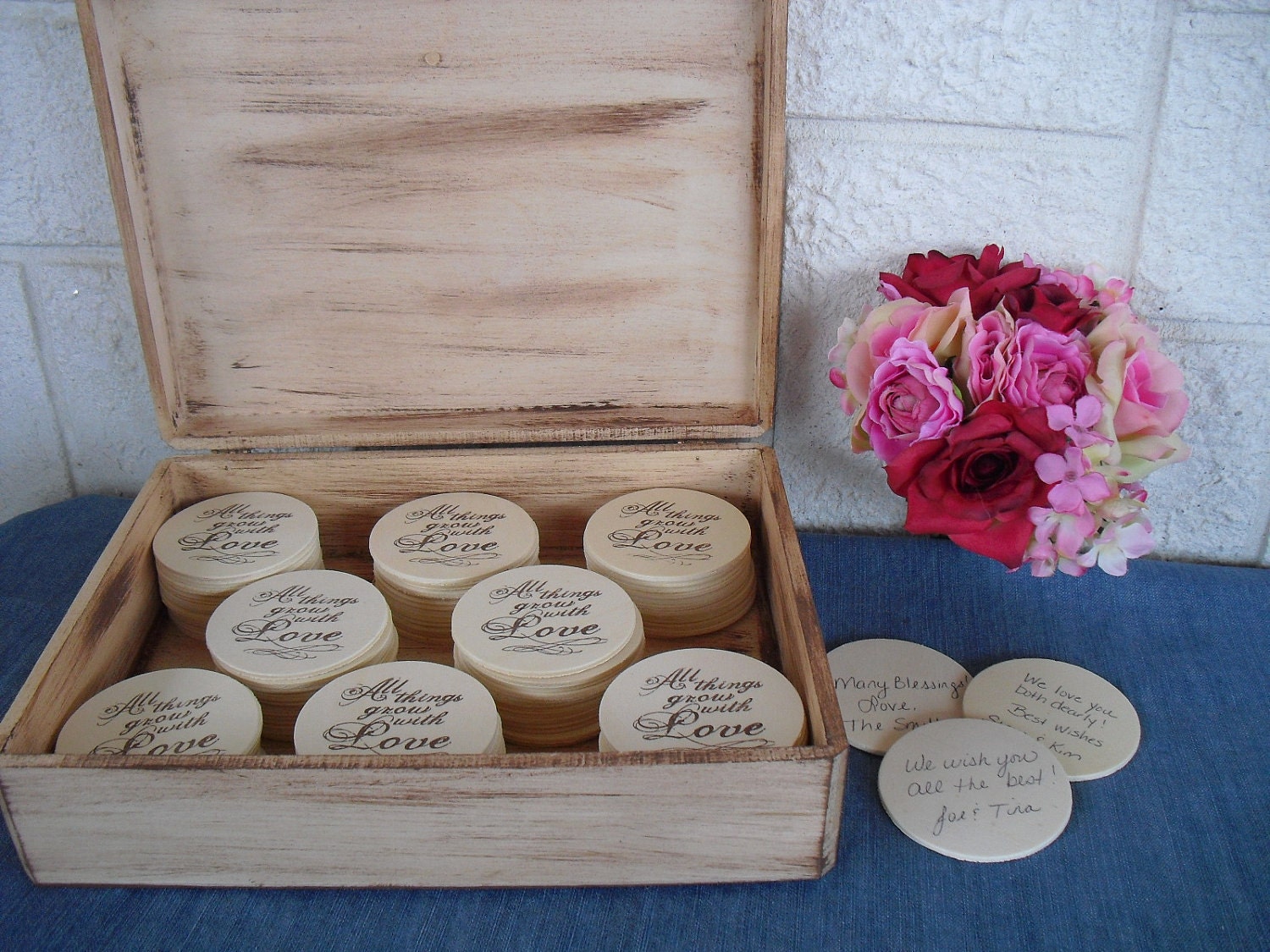 Vintage Inspired Garden Theme Rustic Wedding Wood Personalized GUEST BOOK ALTERNATIVE Set for 125 guests - Item 1118