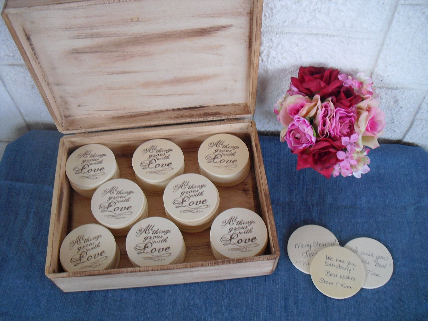 Vintage Inspired Garden Theme Rustic Wedding Wood Personalized GUEST BOOK ALTERNATIVE Set for 150 guests - Item 1302