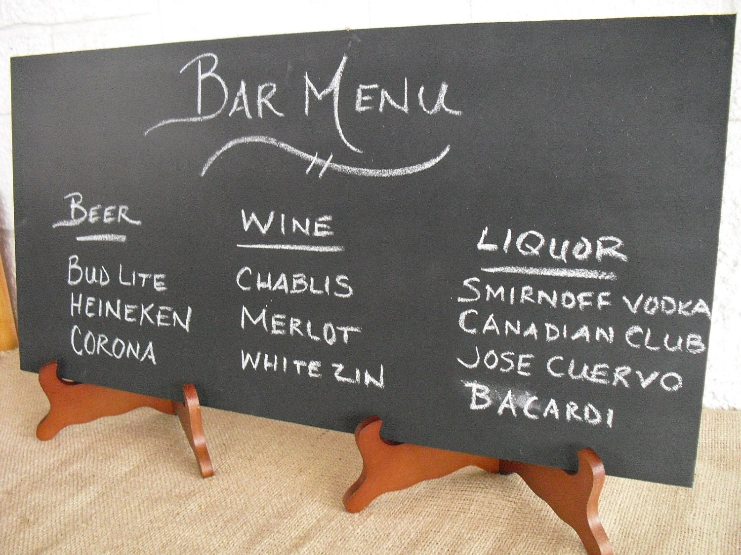 ONE LARGE Frameless Rustic Chalkboard with EASELS for Wedding Signs Photo Props - Item 1109