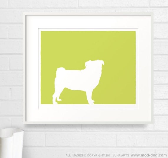 Mod Pug Dog Silhouette Fine Art Print - 8x10