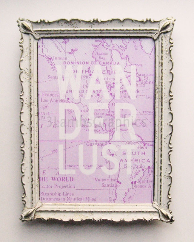 Wanderlust - 5 x 7 Travel-Themed World Map Print in Lavender Purple