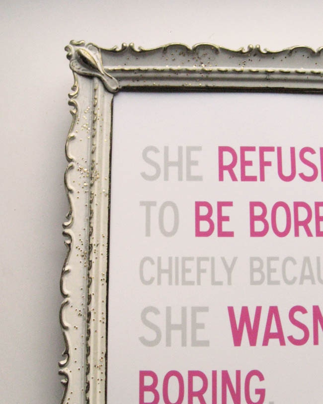 She Refused to Be Bored Quote Print Zelda Fitzgerald in Pink Gray 5 x 7
