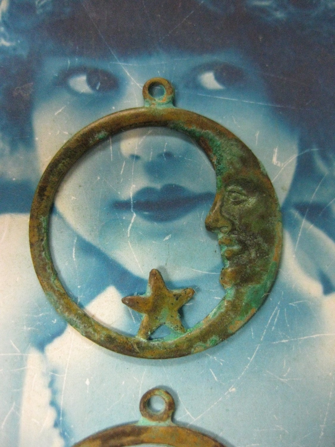 Verdigris Patina Large Moon and Star Pendant Charms 678VER X2