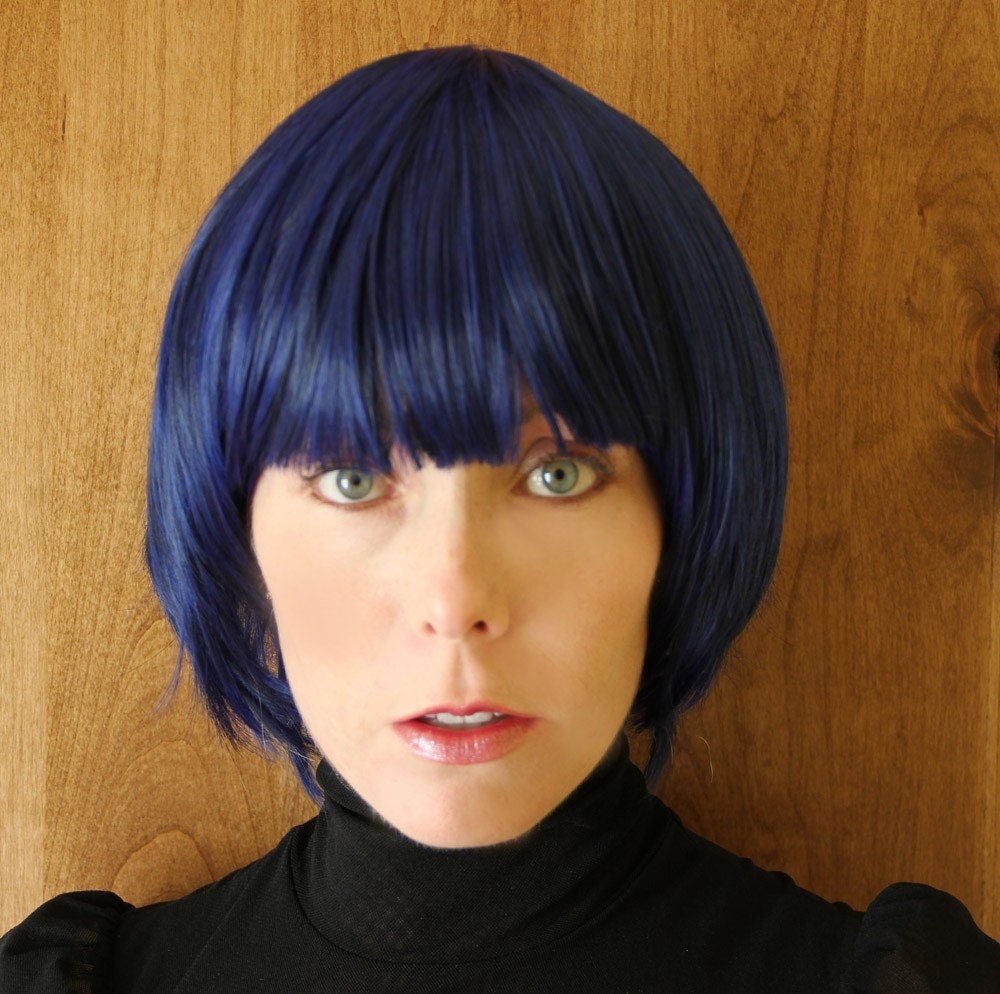 SALE //Blue wig with black  // Short Blunt Layered Cut w/bangs