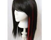 SALE  // Vampire Black Wig with Red Clip in // Layered  Straight or Curl Heat Stleable
