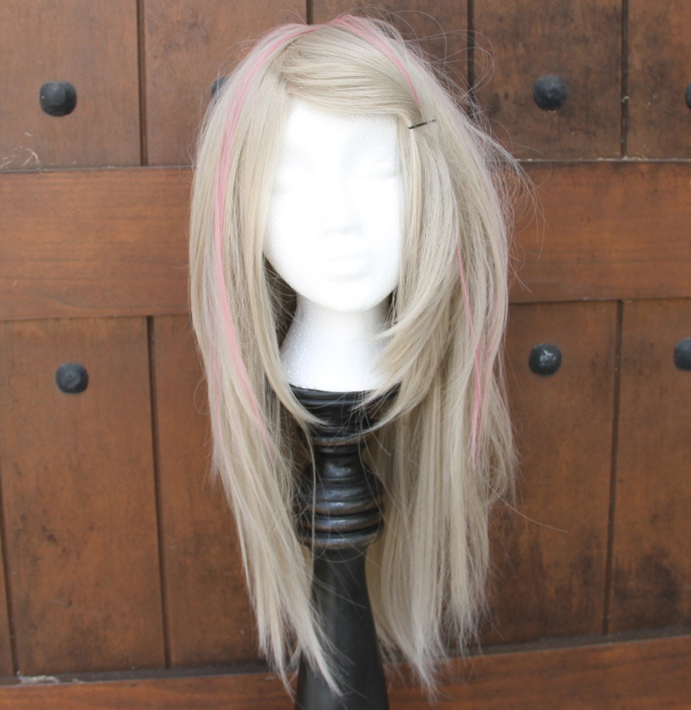 SALE //Dirty Blonde Wig with Mauve Pink Streaks