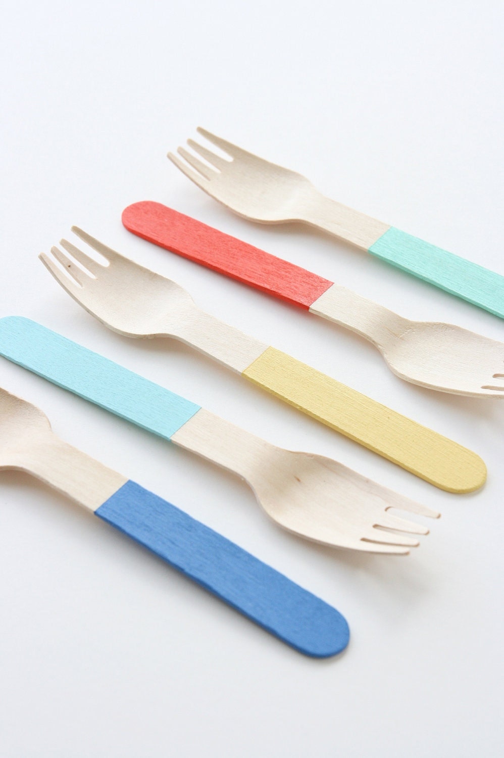 Color Block Wooden Forks - set of 24