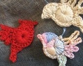 Animal Crochet PATTERN - Tiny Bird Appliques with New Designs- Dove, Cardinal, Bluebird - Instant Download