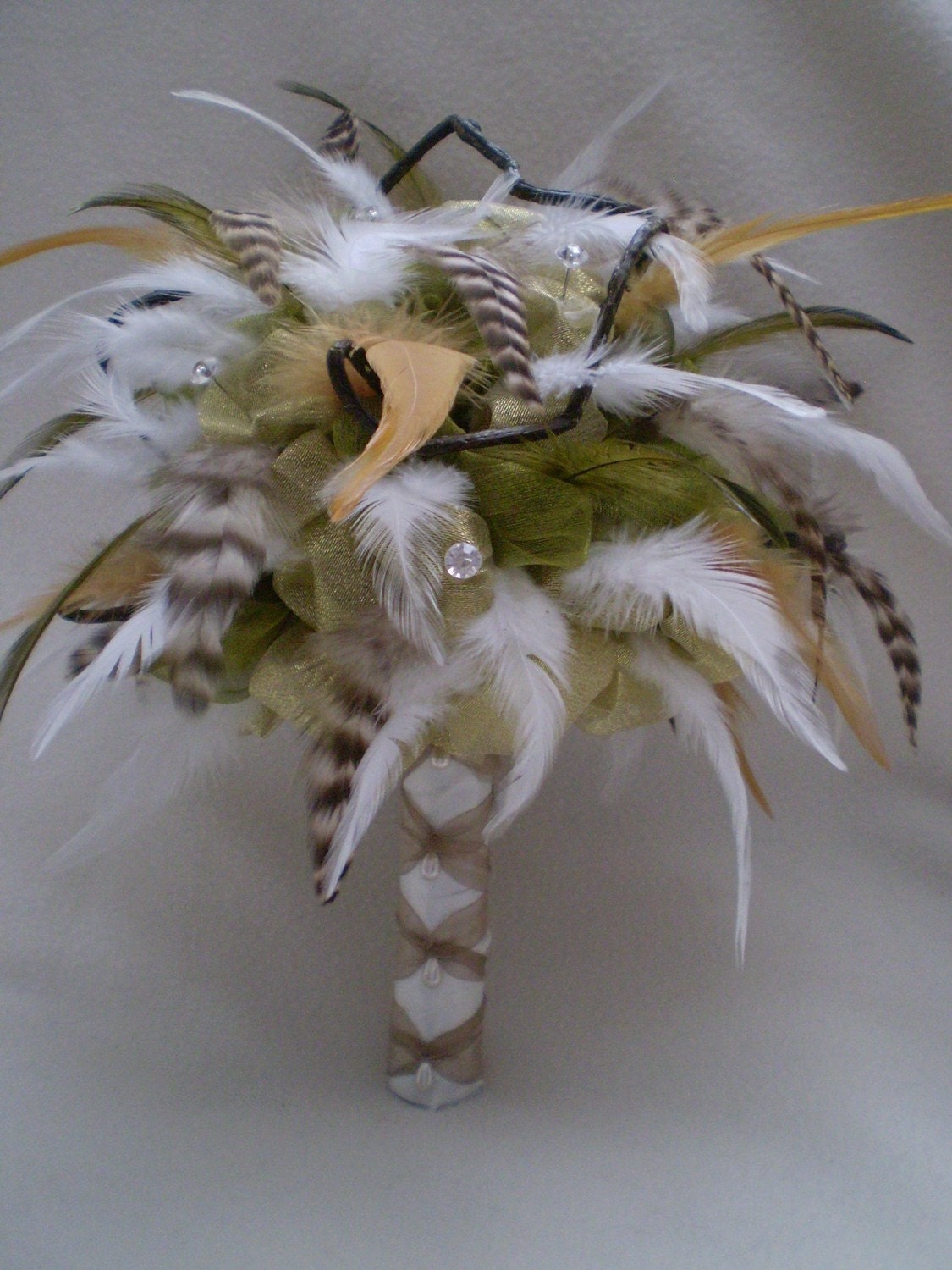 ENCHANTED FOREST Feather And Organza Wedding Bouquet 
