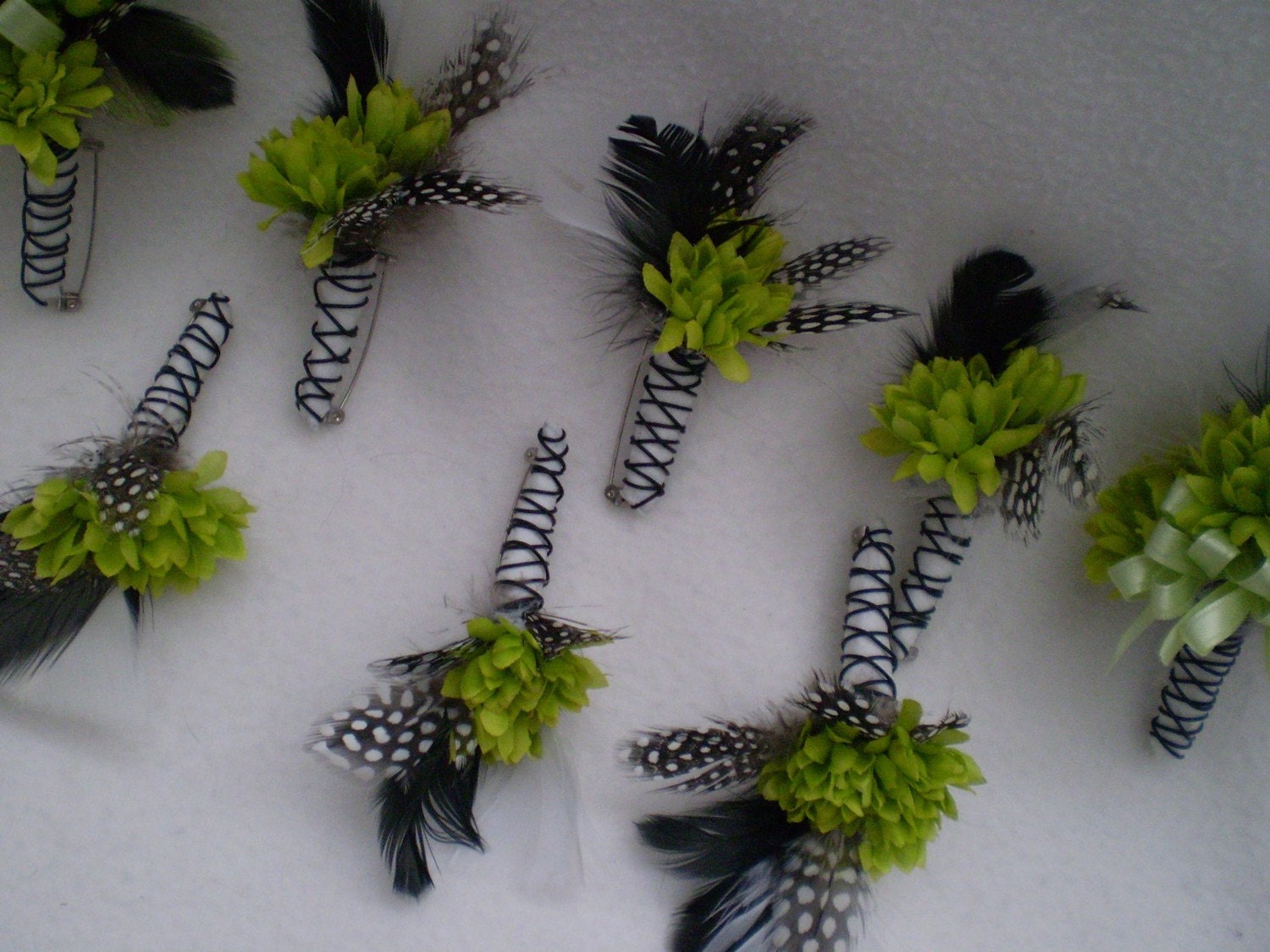 FRESH APPLE Green Wedding Bouquet With Guinea Feathers