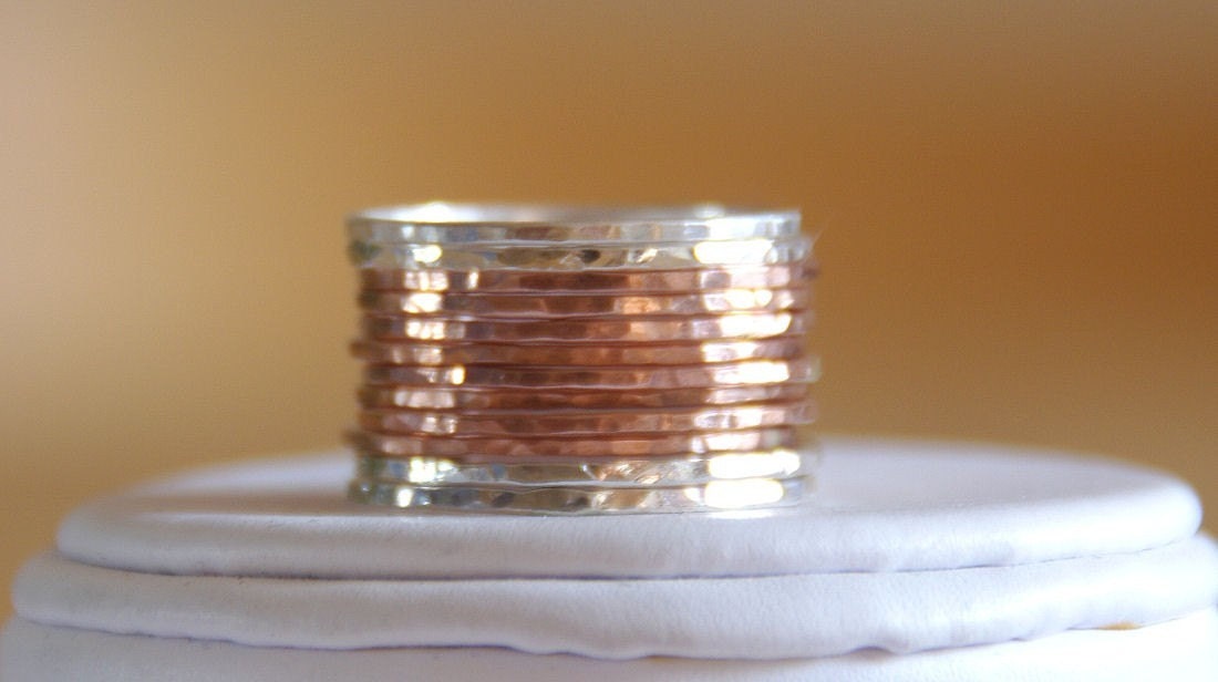 14k rose gold filled and sterling silver hammered stackable rings
