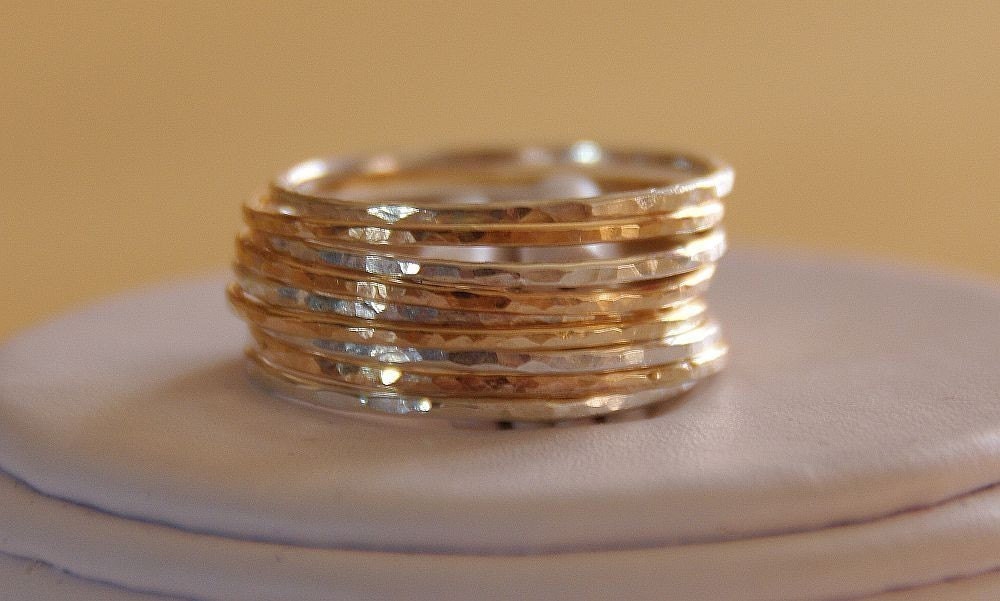 Etsy deal set of 9 sterling silver & gold filled stack/ gold stacking rings/ gold stackable rings-  mix and matched rustic jewelry