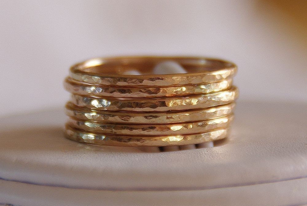 BOLD 14K Gold Filled Hammered Stacking / Stackable Rings - Set of SIX, sizes 4,5,6,7,8,9,10,11,12 free domestic shipping