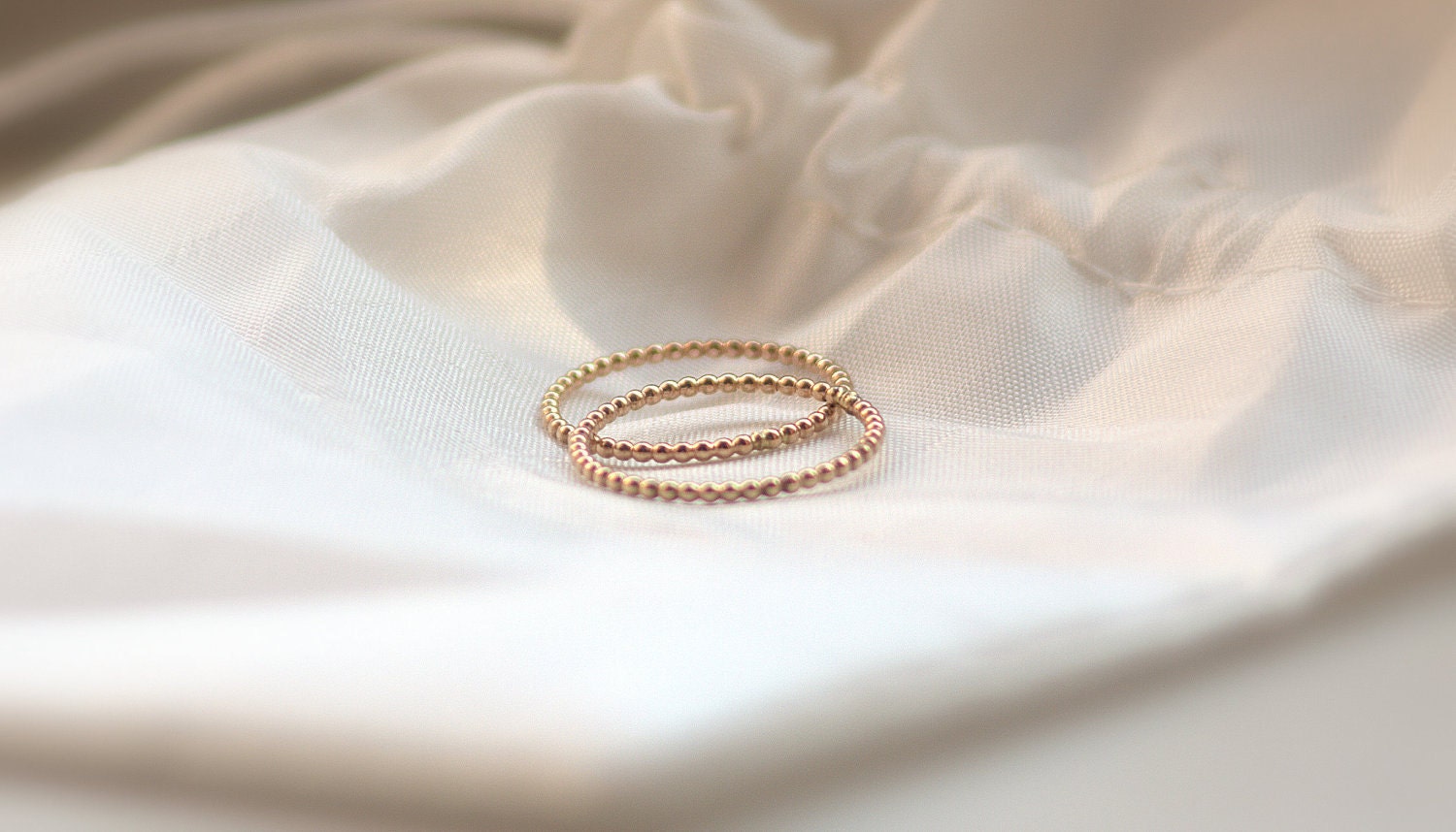 2 (Two) 14k ROSE gold beaded/ dotted bands - wedding rings, stack rings