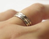 14k WHITE Gold Filled Hammered Stackable  / Stacking Wedding Rings