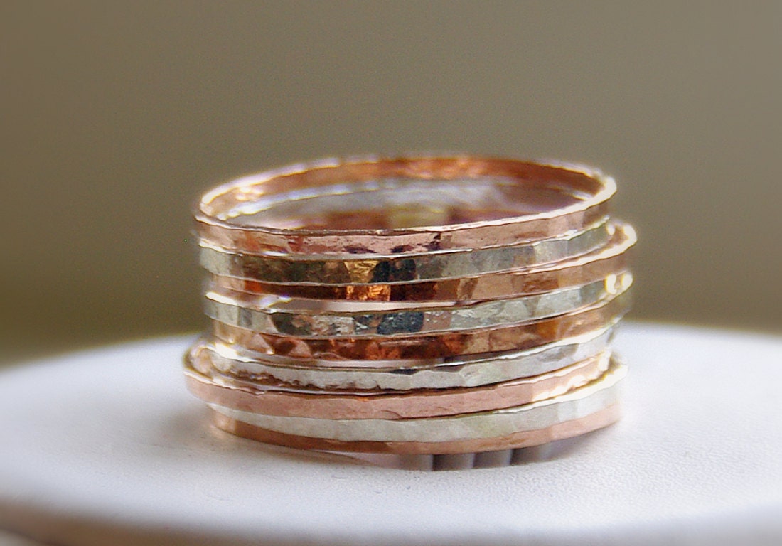 Stacking Rings - Sterling Silver & Rose Gold Slender Stackable Rings