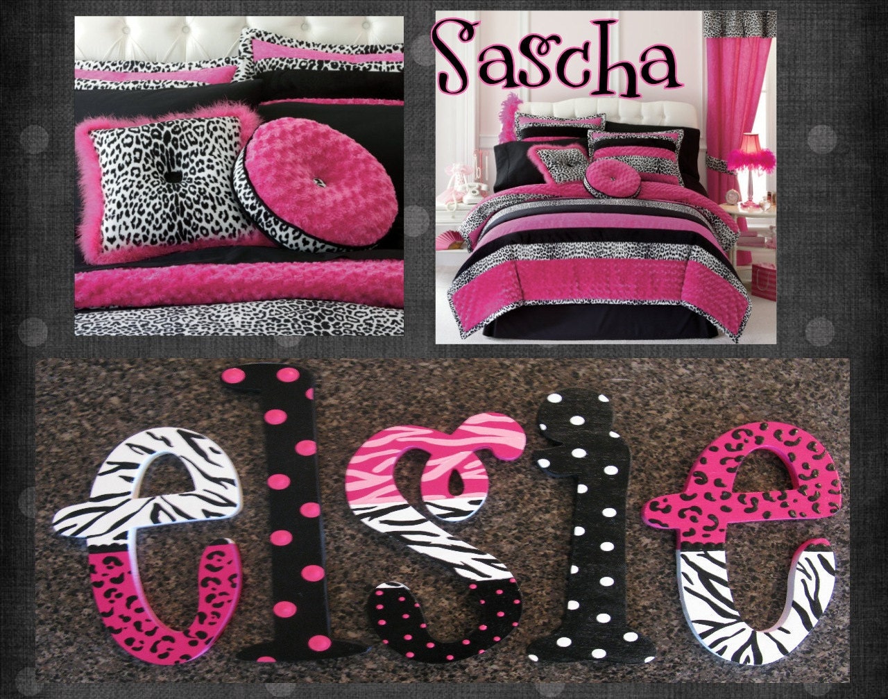 Zebra Cheetah Print Hot Pink Tween Hand Painted Wooden Name Letters Personalize Your Space