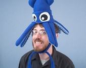 Plush Squid Hat - Small Blue Fleece