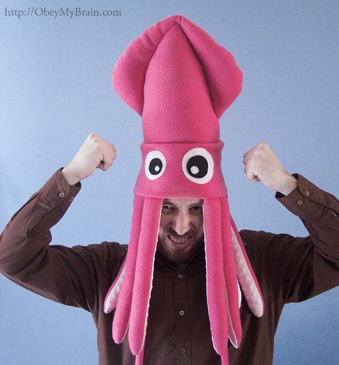 Large Plush Squid Hat - Hot Pink