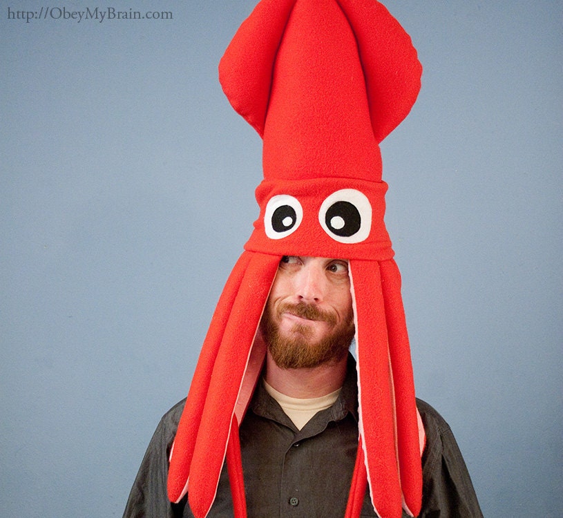 Plush Squid Hat - Red