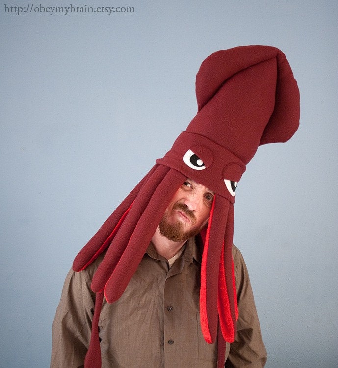 Large Plush Squid Hat - Burgundy