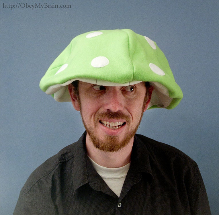 Mushroom Cap Floppy Hat Green Fleece
