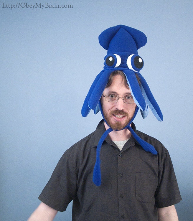 The Guild Squidhat - Small Fleece Squid Hat - Blue with Bulgy Eyes