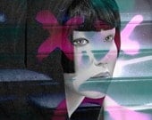 Mannequin Photography Collage Art Female Face Pink Blue - Angel of Revenge