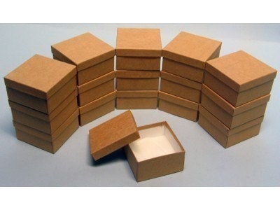 Buy gift boxes wholesale - 100 Pack Kraft Color Deep Cotton Filled Jewelry Retail Gift Boxes 3.5 X 3.5 X 2 Inch Size Wholesale