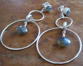 Stylish rose cut labradorite and sterling hoop earrings - ready to ship