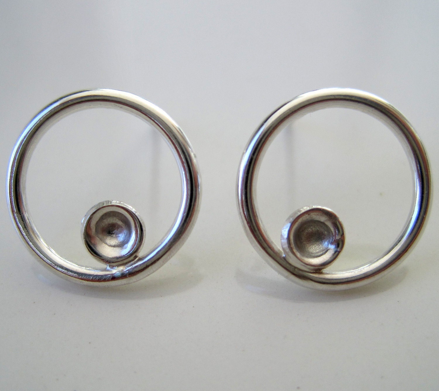 Sterling silver circle stud earrings, Tide pools - ready to ship