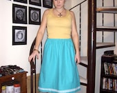Vintage turquoise white eyelet skirt - medium
