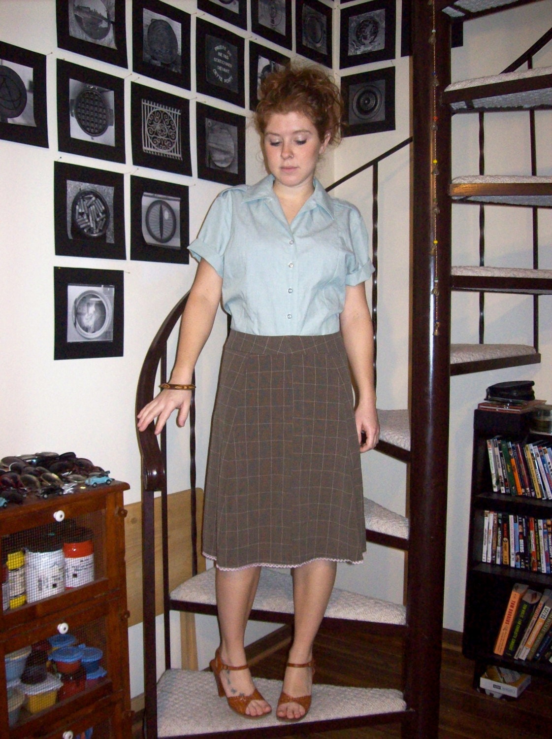 Vintage sage green uniform shirt - large