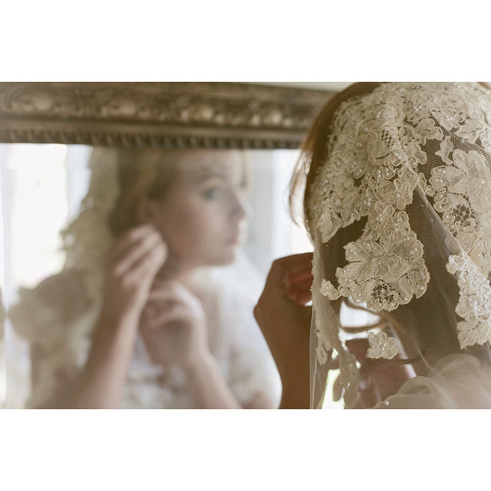 Lace Bridal Cap Mantilla Alencon Lace Veil 730