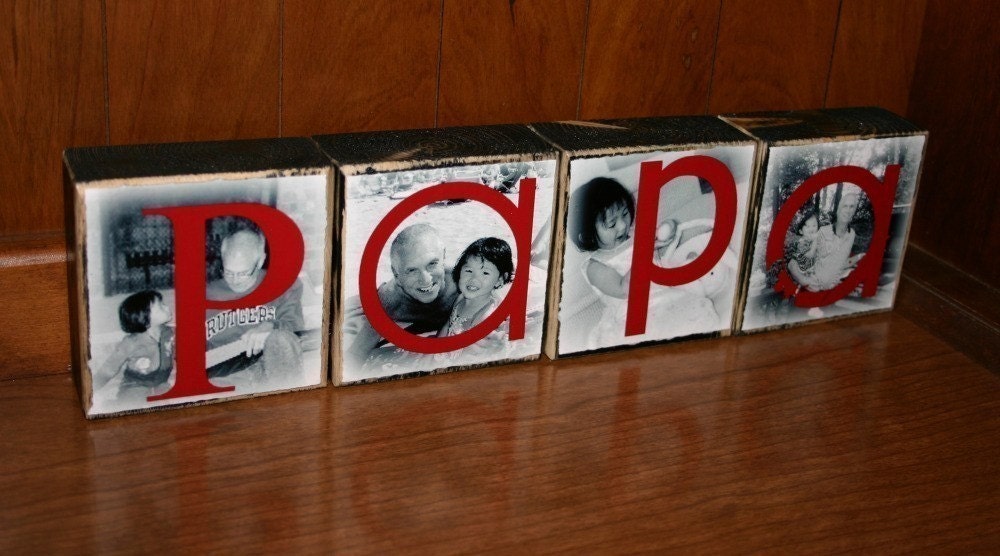 Personalized FaTHER's Day Gift- Photo Blocks- PAPA set of FOUR letter blocks