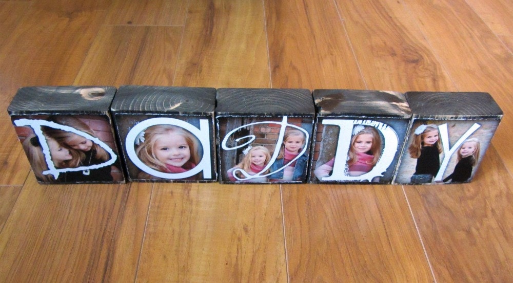 PERSONALIZED Gift- DADDY- set of 5 Letter Blocks- Photo Blocks