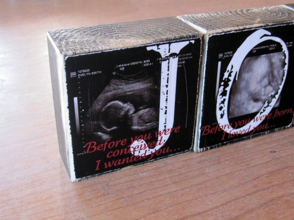 ULTRASOUND pictures on Photo Blocks for the Mom-To-Be- Photo Letter Blocks- set of four with POEM