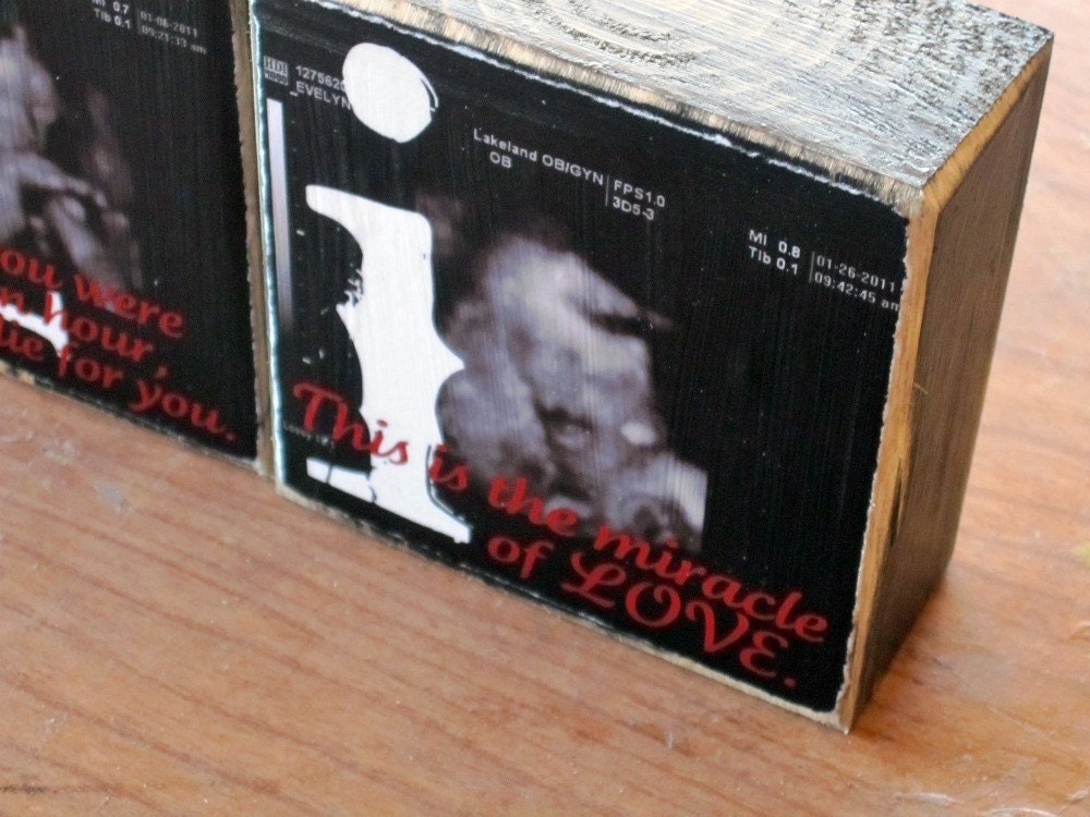 ULTRASOUND pictures on Photo Blocks for the Mom-To-Be- Photo Letter Blocks- set of four with POEM