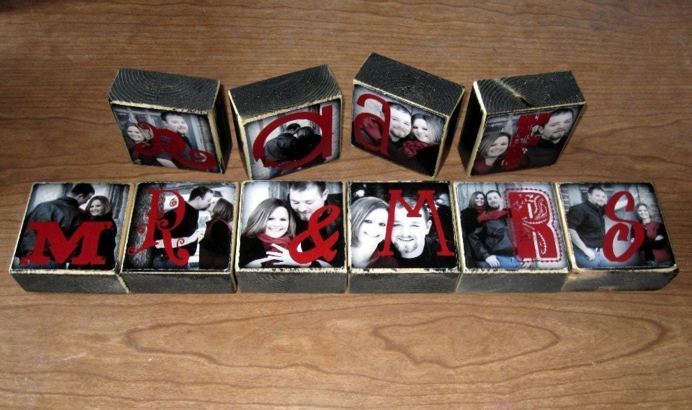 Personalized Photo Blocks- for your wedding- MR. and MRS. Letter Blocks for reception decoration- set of 6