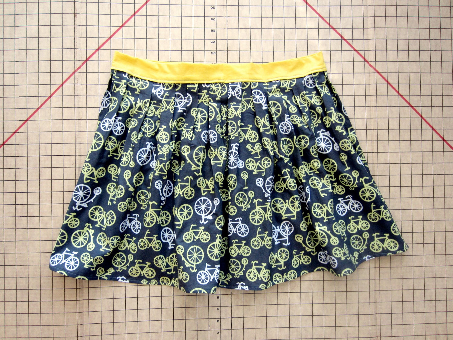 Bicycle Yellow and Gray Aline Full Skirt X-Large Anthropologie Inspired Michael Miller
