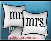 mr. and mrs. square Embroidered Pillow Cover Set - Choose Your Colors - 14 x 14