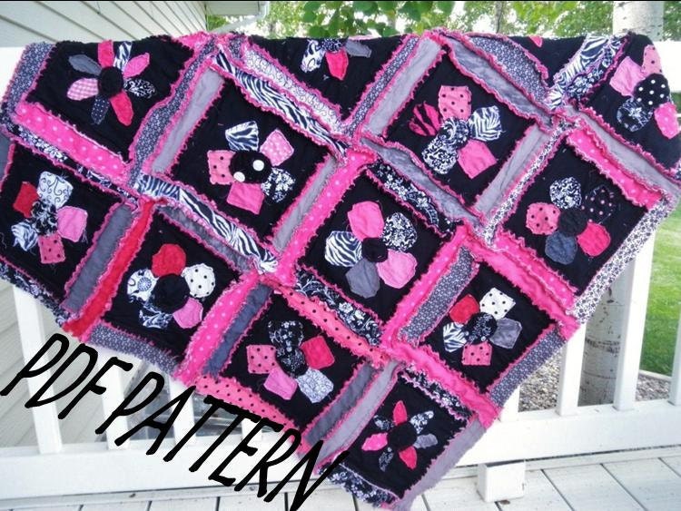 PATTERN, Baby Blanket Rag Quilt, Sewing, Flower Applique, Instant Download