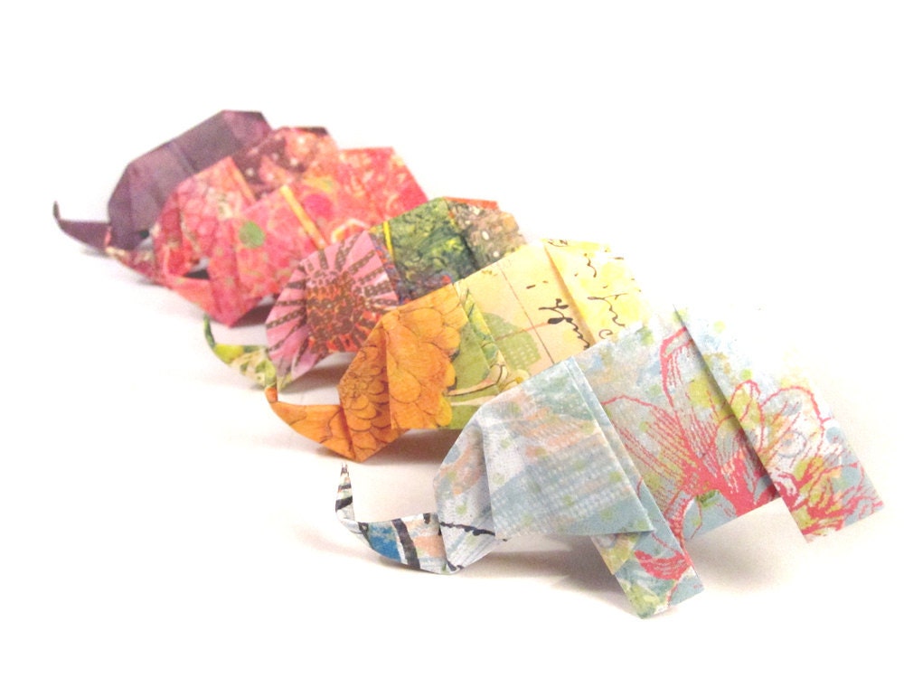 6 Origami Elephants - Painted Palette