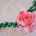 Small Pink Rose on Green Rosary Chain Necklace