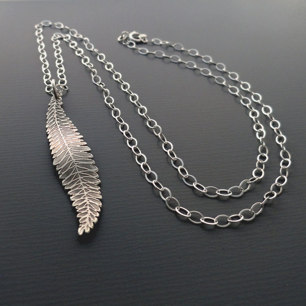 Fern Frond Necklace - Etched Silver Pendant