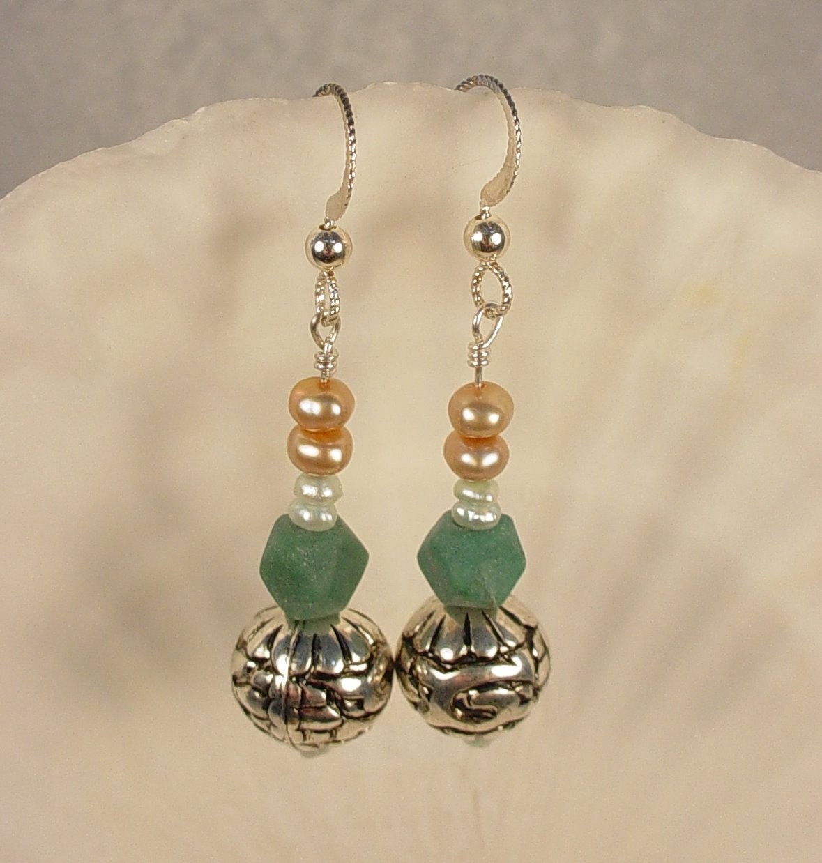 Sterling Silver Earrings with Freshwater Pearl and Silver/Resin Beads