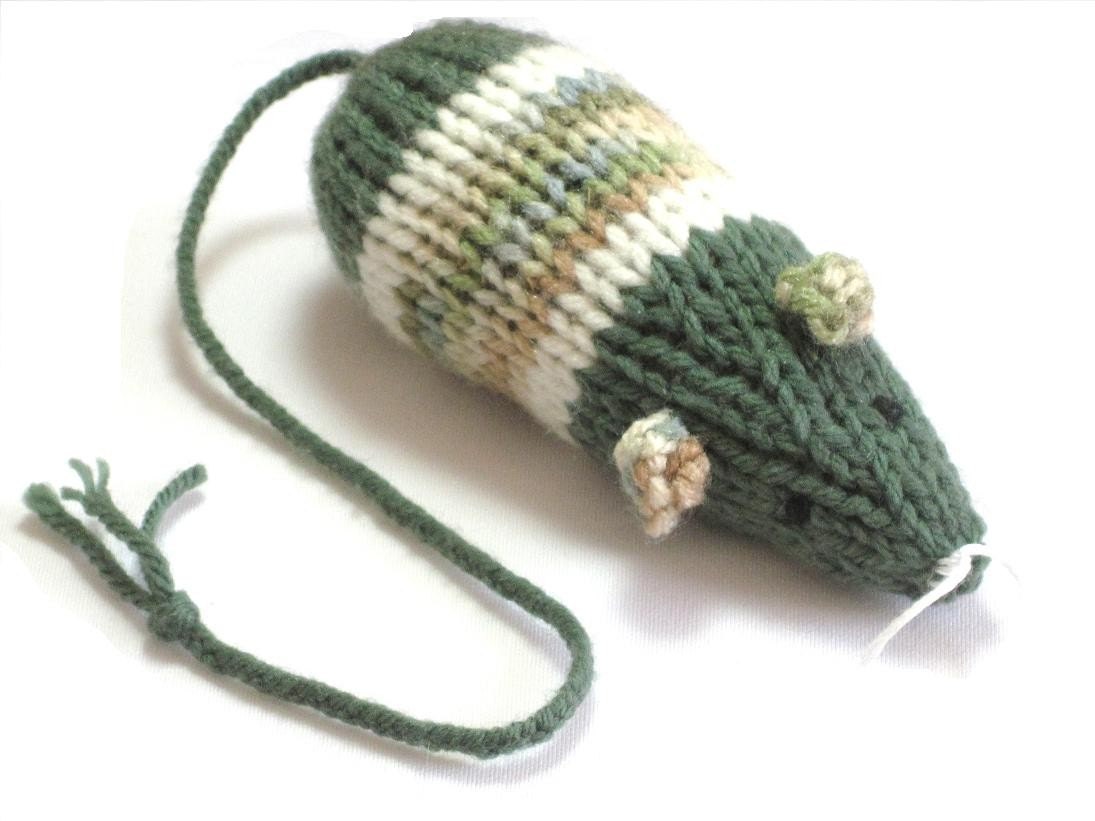 Catnip Mouse Cat Toy in Grass Green and Mossy Stripes