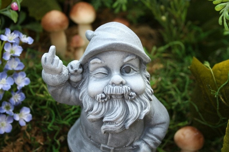 Garden Gnome Flipping The Bird, Concrete Rude Garden Gnomes  for Sale