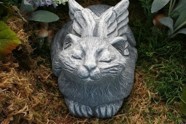 Angel Cat Statue "Basking In the Sunshine" Garden Sculpture