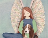 Bassett hound with angel / Lynch signed fok art print